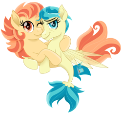 Size: 1500x1396 | Tagged: safe, artist:cloudyglow, character:aunt holiday, character:auntie lofty, species:seapony (g4), ship:lofty day, female, lesbian, movie accurate, seaponified, shipping, simple background, smiling, species swap, transparent background