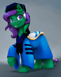Size: 611x765 | Tagged: safe, artist:silfoe, oc, oc only, oc:buggy code, species:pony, clothing, commission, glasses, graduation cap, hat, raised hoof, smiling, solo