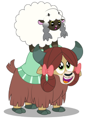 Size: 3000x4286 | Tagged: safe, artist:aleximusprime, character:yona, species:sheep, species:yak, crossover, cute, duo, lamb, open mouth, pokemon sword and shield, pokémon, wooloo, yonadorable