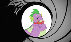 Size: 4656x2784 | Tagged: safe, artist:aleximusprime, artist:disneymarvel96, character:spike, species:dragon, bow tie, confident, content, crossed arms, eyes closed, fat, fat spike, james bond, winged spike