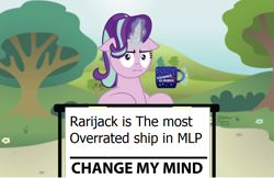 Size: 1024x664 | Tagged: safe, artist:aleximusprime, character:starlight glimmer, species:pony, species:unicorn, :i, anti-shipping, change my mind, empathy cocoa, female, floppy ears, glowing horn, horn, i mean i see, implied lesbian, implied rarijack, implied shipping, magic, meme, op is a duck, opinion, solo, telekinesis, truth