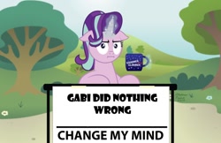 Size: 1024x662 | Tagged: safe, artist:aleximusprime, edit, character:starlight glimmer, species:pony, species:unicorn, episode:marks for effort, g4, my little pony: friendship is magic, :i, attack on titan, change my mind, coffee mug, crossing the memes, female, floppy ears, i mean i see, looking at you, magic, mare, meme, mug, obligatory pony, solo, steven crowder, telekinesis, template, tree