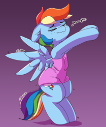Size: 2533x3026 | Tagged: safe, artist:pabbley, character:rainbow dash, species:pegasus, species:pony, adorasexy, bipedal, cute, cutie mark, dashabetes, descriptive noise, eyes closed, female, mare, sexy, solo, stretching, stupid sexy rainbow dash, towel