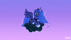 Size: 1920x1080 | Tagged: safe, artist:mysticalpha, character:princess luna, species:alicorn, species:pony, cloud, female, mare, night, prone, sky, solo, spread wings, stormcloud, wallpaper, wings