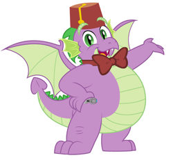 Size: 3992x3704 | Tagged: safe, artist:aleximusprime, artist:disneymarvel96, edit, character:spike, species:dragon, adult, adult spike, bow tie, bowties are cool, clothing, cosplay, costume, doctor who, eleventh doctor, fat, fat spike, fez, hat, older, older spike, sonic screwdriver, vector, vector edit, winged spike