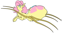 Size: 1200x627 | Tagged: safe, artist:egophiliac, character:fluttershy, comic:children of everfree, alternate hairstyle, female, leaping, monster mare, monster pony, original species, simple background, solo, species swap, spiderpony, spidershy, transparent background