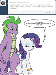 Size: 600x800 | Tagged: safe, artist:dekomaru, character:rarity, character:spike, species:dragon, species:pony, species:unicorn, ship:sparity, tumblr:ask twixie, ask, ask twixie 3.0, female, male, mare, shipping, straight, tumblr