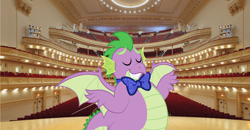 Size: 3824x1992 | Tagged: safe, artist:aleximusprime, artist:disneymarvel96, edit, character:spike, species:dragon, adult, adult spike, bow tie, chubby, concert hall, conductor, conductor's baton, dragons in real life, fat, fat spike, older, older spike, vector, vector edit, winged spike