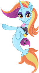 Size: 795x1500 | Tagged: safe, artist:cloudyglow, character:sassy saddles, species:pony, species:seapony (g4), species:unicorn, cutie mark, female, fins, hooves, horn, looking at you, movie accurate, seaponified, seapony sassy saddles, simple background, smiling, solo, species swap, transparent background