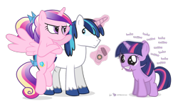 Size: 1600x940 | Tagged: safe, artist:dm29, character:princess cadance, character:shining armor, character:twilight sparkle, character:twilight sparkle (unicorn), species:alicorn, species:pony, species:unicorn, blank flank, cadance is not amused, coffee, coffee cup, crossed arms, cup, filly, filly twilight sparkle, flying, hyperactive, immature, simple background, teen princess cadance, transparent background, trio, unamused, younger