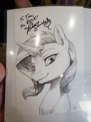 Size: 1536x2048 | Tagged: safe, artist:silfoe, character:sunset shimmer, species:pony, bronycon, bronycon 2019, female, monochrome, rebecca shoichet, solo, traditional art