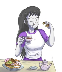 Size: 830x963 | Tagged: safe, artist:sumin6301, character:octavia melody, my little pony:equestria girls, cup, donut, eating, female, food, plate, solo, table, tea, teacup, teapot