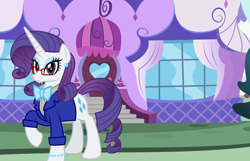 Size: 5176x3328 | Tagged: safe, artist:aleximusprime, artist:disneymarvel96, edit, character:rarity, species:pony, boutique, bow tie, canterlot, clothing, glasses, older, older rarity, suit, vector, vector edit