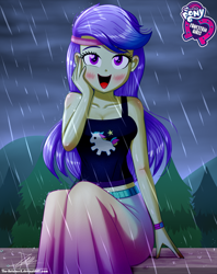 Size: 920x1160 | Tagged: safe, artist:the-butch-x, episode:let it rain, g4, my little pony: equestria girls, my little pony:equestria girls, spoiler:eqg series (season 2), breasts, busty snow flower, butch's hello, cleavage, clothing, cute, equestria girls logo, female, headband, heart eyes, hello x, looking at you, midriff, rain, signature, sleeveless, snow flower, solo, tank top, wingding eyes