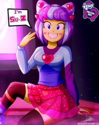 Size: 920x1160 | Tagged: safe, artist:the-butch-x, character:supernova zap, equestria girls:sunset's backstage pass, g4, my little pony: equestria girls, my little pony:equestria girls, spoiler:eqg series (season 2), butch's hello, clothing, cute, equestria girls logo, female, hello x, looking at you, signature, skirt, smiling, solo, su-z, su-z-betes, supernova zap, zettai ryouiki