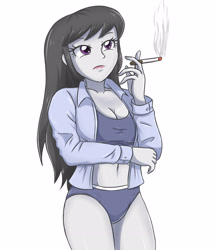 Size: 1968x2283 | Tagged: safe, artist:sumin6301, character:octavia melody, my little pony:equestria girls, breasts, busty octavia, cigarette, cleavage, clothing, female, open clothes, open shirt, simple background, smoking, solo, white background