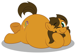 Size: 1024x725 | Tagged: safe, artist:aleximusprime, oc, oc:alex the chubby pony, species:pony, aleximusprime, chubby, cute, fat, looking at you, lying down, one eye closed, plump, prone, wink