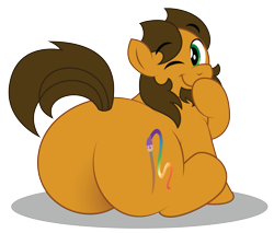 Size: 969x824 | Tagged: safe, artist:aleximusprime, oc, oc:alex the chubby pony, species:pony, butt, cute, dat butt, fat, flank, giggling, large butt, laughing, looking at you, one eye closed, plot, thick, wink
