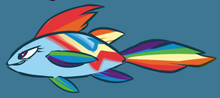 Size: 220x98 | Tagged: safe, artist:atryl, character:rainbow dash, cropped, female, fishified, maybe salmon, not salmon, rainbow trout, salmon yet not salmon, smiling, smirk, solo, species swap, wat