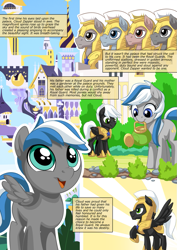 Size: 751x1063 | Tagged: safe, artist:mysticalpha, oc, oc:cloud zapper, oc:lilly louise sap, oc:winston zapper, species:earth pony, species:pegasus, species:pony, comic:cloud zapper and the helm of chaos, armor, colt, comic, male, royal guard, royal guard armor