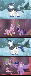 Size: 1408x3392 | Tagged: safe, artist:chalcedonian, artist:cheezedoodle96, artist:cloudyglow, artist:ekkitathefilly, artist:grim-s-morrison, artist:sonofaskywalker, artist:xebck, edit, character:princess cadance, character:princess flurry heart, character:shining armor, character:spike, character:twilight sparkle, character:twilight sparkle (alicorn), species:alicorn, species:dragon, species:pony, species:unicorn, ladybugs-awake, barehoof, brother and sister, brothers, comic, eaten alive, edited edit, edited vector, exploitable meme, father and daughter, female, flying, husband and wife, inside, inside stomach, macro, macro/micro, male, meme, micro, safe vore, screaming armor, shocked, shocked face, shrinking, siblings, snow, snow flakes, snowfall, stallion, story in the source, story included, sunshine sunshine, vector, vector edit, vore, winged spike, winter