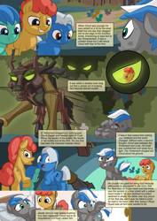 Size: 751x1063 | Tagged: safe, artist:mysticalpha, oc, oc:cloud zapper, species:earth pony, species:pegasus, species:pony, comic:cloud zapper and the helm of chaos, bed, colt, comic, forest, hospital, hospital bed, male, mirror, page, timber wolf