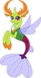 Size: 801x1500 | Tagged: safe, artist:cloudyglow, character:thorax, species:changeling, species:reformed changeling, species:seapony (g4), cute, fin wings, fins, looking at you, male, seapony thorax, simple background, smiling, solo, species swap, tail, thorabetes, transparent background, wings
