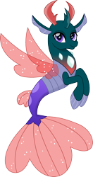 Size: 792x1500 | Tagged: safe, artist:cloudyglow, character:pharynx, character:prince pharynx, species:changeling, species:reformed changeling, species:seapony (g4), fin wings, fins, looking at you, male, seapony pharynx, simple background, smiling, species swap, tail, transparent background, wings