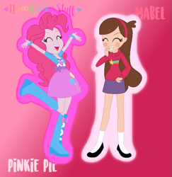 Size: 645x663 | Tagged: safe, artist:noreen-loves-spidey, artist:selenaede, base used, character:pinkie pie, species:human, my little pony:equestria girls, barely eqg related, bracelet, clothing, crossover, disney, equestria girls style, equestria girls-ified, gravity falls, headband, jewelry, mabel pines, shoes