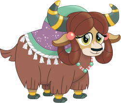 Size: 1760x1500 | Tagged: safe, artist:cloudyglow, character:yona, species:yak, beautiful, cloven hooves, female, formal wear, jewelry, looking at you, monkey swings, necklace, quadrupedal, simple background, solo, transparent background