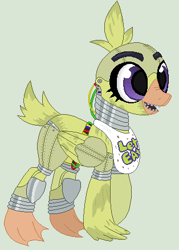 Size: 314x438 | Tagged: safe, artist:selenaede, artist:unoriginai, base used, species:pony, chica, crossover, five nights at freddy's, green background, ponified, simple background