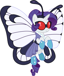 Size: 1001x1197 | Tagged: safe, artist:cloudyglow, character:rarity, species:pony, butterfree, clothing, cosplay, costume, crossover, pokémon