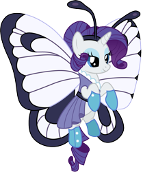 Size: 1001x1197 | Tagged: safe, artist:cloudyglow, character:rarity, species:pony, butterfly, butterfree, clothing, cosplay, costume, crossover, female, pokémon, solo