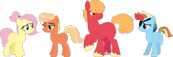 Size: 1439x475 | Tagged: safe, artist:klawiee, artist:selenaede, base used, character:big mcintosh, character:fluttershy, character:rainbow dash, oc, oc:cinnamon apple, parent:big macintosh, parent:fluttershy, parent:rainbow dash, parents:fluttermac, parents:rainbowmac, species:pony, ship:flutterdash, ship:fluttermac, ship:rainbowmac, alternate hairstyle, alternate timeline, alternate universe, amputee, bisexual, crystal war timeline, eyepatch, family, female, freckles, lesbian, male, missing cutie mark, missing limb, offspring, polyamory, shipping, straight