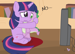 Size: 1200x865 | Tagged: safe, artist:dm29, character:spike, character:twilight sparkle, character:twilight sparkle (unicorn), species:dragon, species:pony, species:unicorn, 2012, crying, cute, end of ponies, female, male, mare, sad, television, watching tv