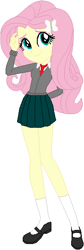 Size: 196x585 | Tagged: safe, artist:selenaede, artist:wolf, base used, character:fluttershy, my little pony:equestria girls, alternate costumes, clothing, cute, female, legs, mary janes, miniskirt, moe, necktie, pleated skirt, school uniform, shoes, simple background, skirt, socks, solo, white background