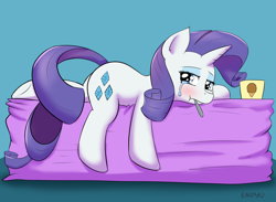 Size: 1200x880 | Tagged: safe, artist:empyu, character:rarity, species:pony, species:unicorn, comfort eating, crying, digital art, eating, end of ponies, female, food, ice cream, mare, marshmelodrama, sad, solo