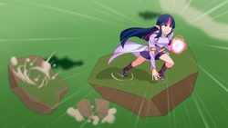 Size: 1280x720 | Tagged: safe, artist:jonfawkes, character:twilight sparkle, character:twilight sparkle (alicorn), species:human, episode:the ending of the end, g4, my little pony: friendship is magic, clothing, digital art, elf ears, female, fight, glowing hands, humanized, magic, scene interpretation, solo, unicorns as elves