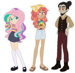 Size: 637x628 | Tagged: safe, artist:selenaede, artist:unicorngutz, base used, character:discord, character:fluttershy, character:tree hugger, species:human, ship:discoshy, ship:flutterhugger, ship:treecord, ship:treecordshy, alternate hairstyle, bandana, beard, bisexual, boots, clothing, discord gets all the mares, facial hair, feet, female, flats, humanized, jeans, lesbian, male, mary janes, pants, pleated skirt, polyamory, sandals, shipping, shirt, shoes, shorts, simple background, skirt, socks, stockings, straight, sweater, t-shirt, thigh highs, transparent background, vest, zettai ryouiki