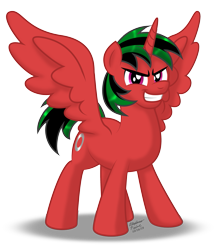 Size: 831x961 | Tagged: safe, artist:aleximusprime, oc, oc:donut steel, species:alicorn, species:pony, donut steel, gary stu, male, mary sue, oc october, recolor, red and black oc, silly filly studios, solo, tall