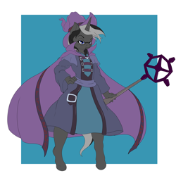 Size: 1920x1920 | Tagged: safe, artist:suirano, oc, oc only, oc:silent dawn, species:anthro, species:pony, species:unguligrade anthro, species:unicorn, hand on hip, magician outfit, male, runescape, solo, standing
