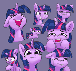 Size: 3027x2806 | Tagged: safe, artist:pabbley, character:twilight sparkle, character:twilight sparkle (alicorn), species:alicorn, species:pony, crying, description is relevant, ear fluff, eyes closed, female, floppy ears, high res, laughing, laughing tom cruise, laughingmares.jpg, lip bite, mare, meme, multeity, open mouth, purple background, raised hoof, simple background, smiling, solo, sparkle sparkle sparkle, tears of laughter, teary eyes, twiggie, xd