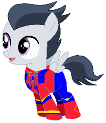 Size: 2352x2732 | Tagged: safe, artist:jawsandgumballfan24, artist:selenaede, base used, character:rumble, species:pegasus, species:pony, avengers: endgame, avengers: infinity war, clothing, colt, cosplay, costume, foal, iron spider, male, marvel, marvel cinematic universe, mcu, solo, spider-man, spider-man: homecoming