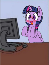 Size: 325x427 | Tagged: safe, artist:pabbley, edit, character:twilight sparkle, character:twilight sparkle (alicorn), species:alicorn, species:pony, blushing, computer, do not want, female, mare, rearing, shocked, solo