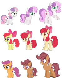 Size: 981x1232 | Tagged: safe, artist:selenaede, artist:unicorngutz, base used, character:apple bloom, character:scootaloo, character:sweetie belle, species:earth pony, species:pegasus, species:pony, species:unicorn, alternate fur color, alternate hairstyle, apple bloom's bow, bandaid, bedroom eyes, bow, cutie mark crusaders, eyeshadow, female, filly, hair bow, makeup, mare, markings, older, older apple bloom, older cmc, older scootaloo, older sweetie belle, redesign, scar, simple background, transparent background, trio, unshorn fetlocks