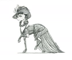 Size: 1400x1163 | Tagged: safe, artist:baron engel, oc, oc only, oc:black rose, oc:half-cock, species:pony, species:unicorn, black dress, clothing, dress, female, grayscale, mare, monochrome, pencil drawing, story in the source, traditional art