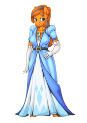 Size: 2171x3070 | Tagged: safe, alternate version, artist:mysticalpha, oc, oc:cold front, species:anthro, anthro oc, background removed, belt, clothing, commission, dress, female, gloves, looking at you, rule 63, simple background, smiling, transparent background