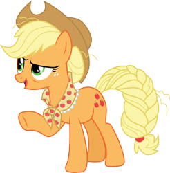 Size: 3000x3050 | Tagged: safe, artist:cloudyglow, artist:yanoda, character:applejack, species:earth pony, species:pony, episode:the last problem, g4, my little pony: friendship is magic, .ai available, alternate hairstyle, female, mare, older, older applejack, raised hoof, simple background, transparent background, vector, vector trace