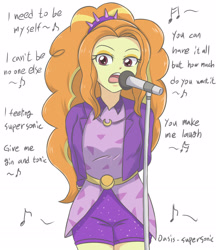 Size: 1968x2283 | Tagged: safe, artist:sumin6301, character:adagio dazzle, my little pony:equestria girls, clothing, digital art, female, hands behind back, lyrics, microphone, oasis (band), open mouth, simple background, singing, solo, song reference, text, white background