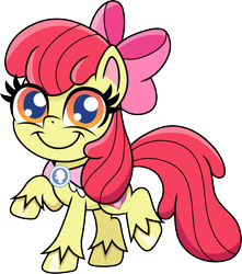 Size: 3000x3394 | Tagged: safe, artist:cloudyglow, character:apple bloom, species:earth pony, species:pony, my little pony:pony life, adorabloom, chibi, cute, female, goldie delicious' scarf, happy, looking at you, mare, older, older apple bloom, raised hoof, simple background, smiling, solo, transparent background, unshorn fetlocks
